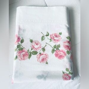 Vintage Flat Sheet Pink Roses Romantic Shabby Chic Cotton Blend Percale Twin Sz